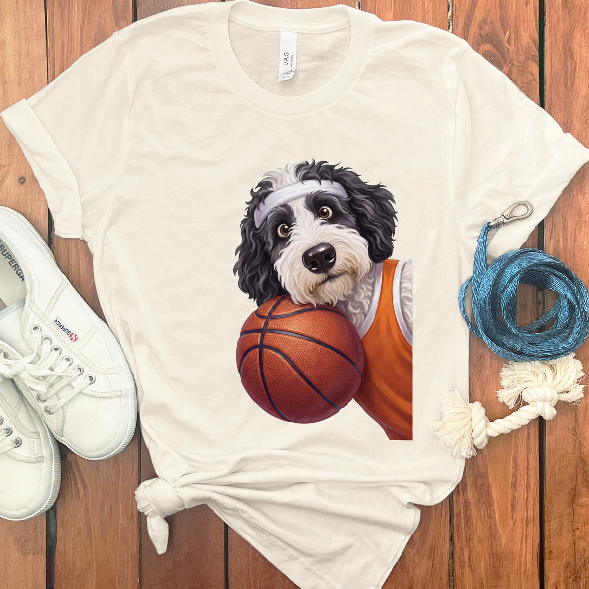 Sheepadoodle Basketball Player T-Shirt in Natural / S by Puppy Jo