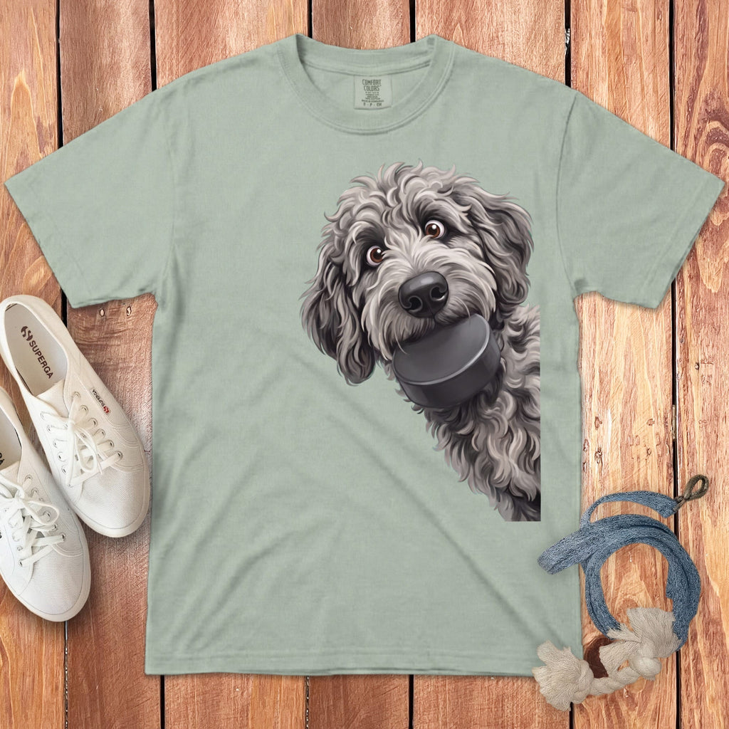 Merle Goldendoodle Hockey Puck Signature T-Shirt in Bay / S by Puppy Jo