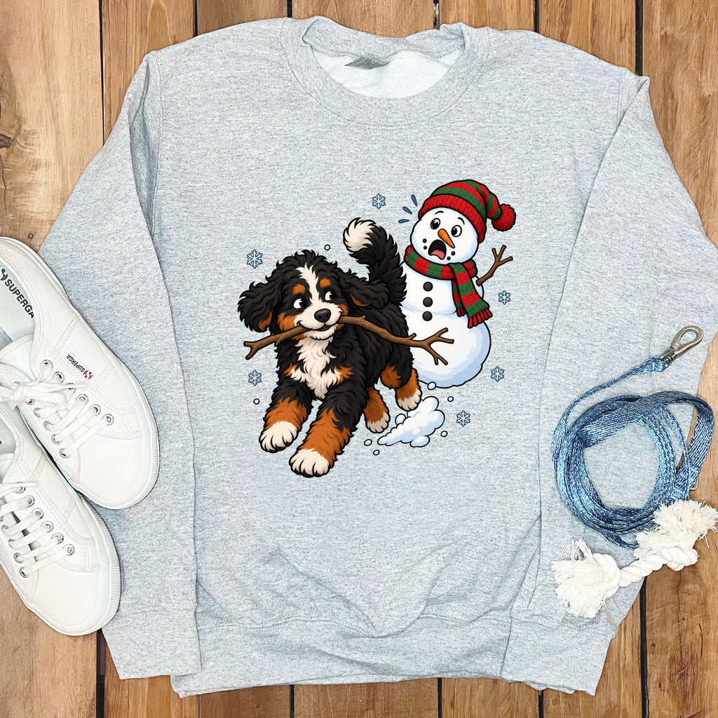 Bernedoodle Snowman Sweatshirt in Sport Grey / S by Puppy Jo