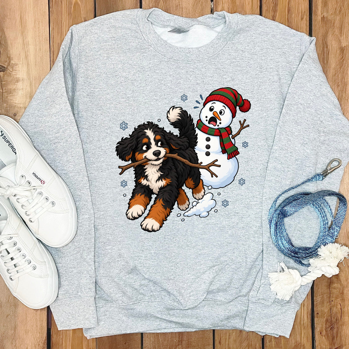 Bernedoodle Snowman Sweatshirt in Sport Grey / S by Puppy Jo