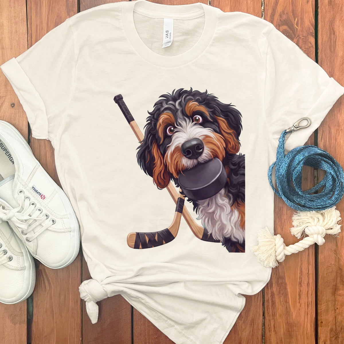 Bernedoodle Hockey T-Shirt in Natural / S by Puppy Jo