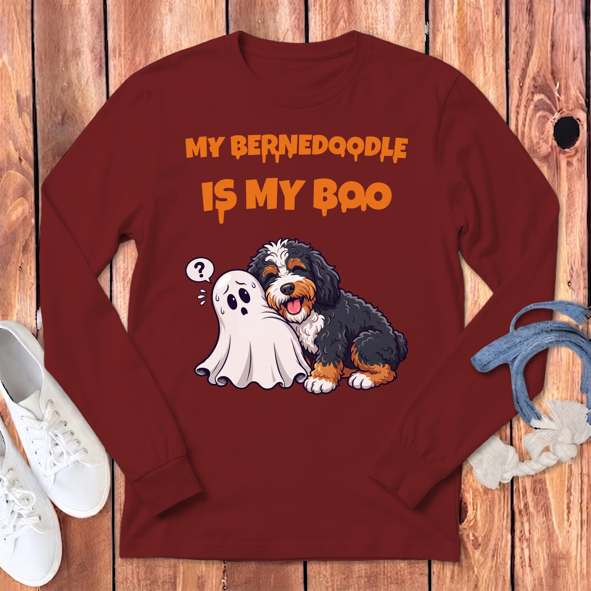 Bernedoodle My Boo Long Sleeve T-Shirt in Cardinal / S by Puppy Jo