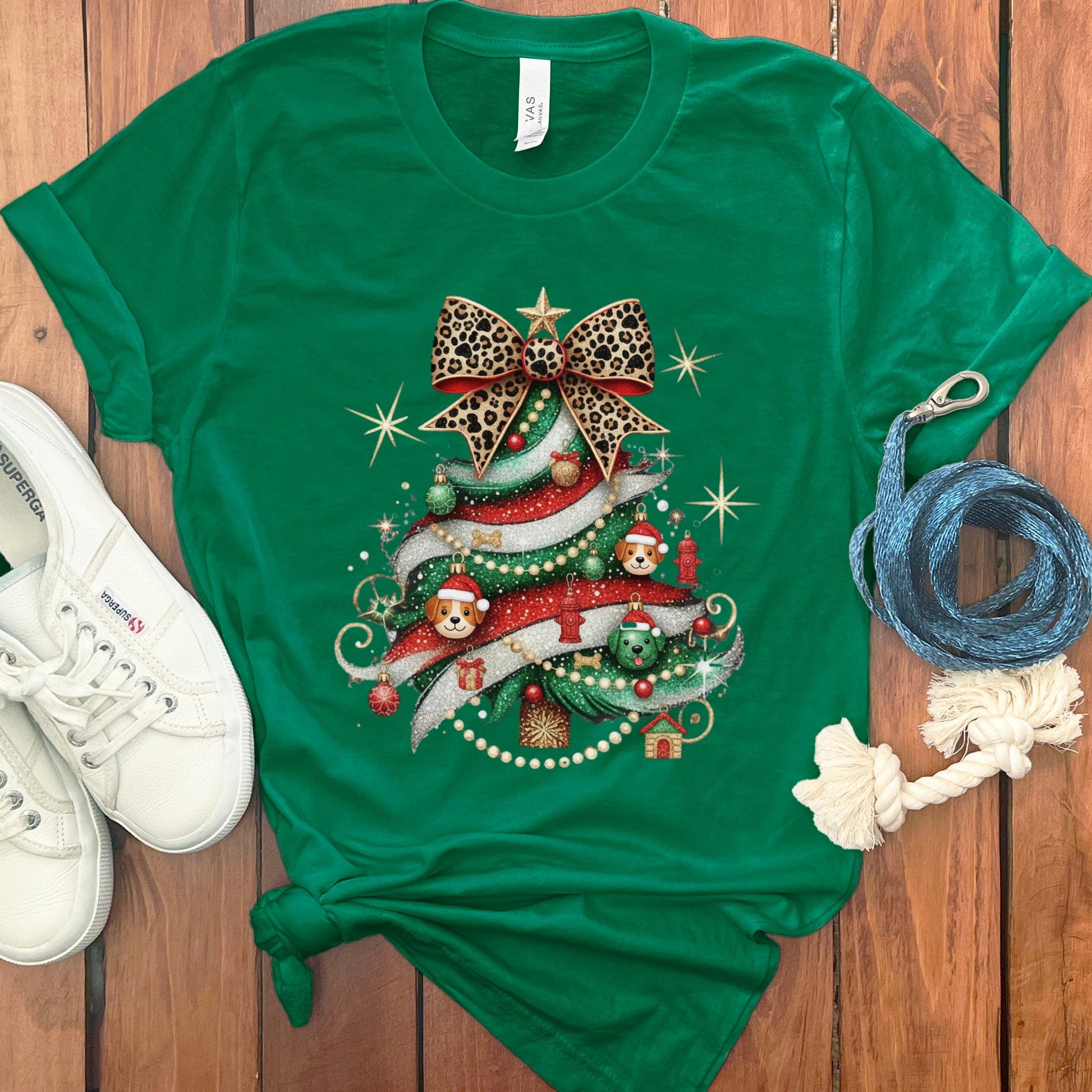 Festive Christmas Tree with Puppies Design T-Shirt product