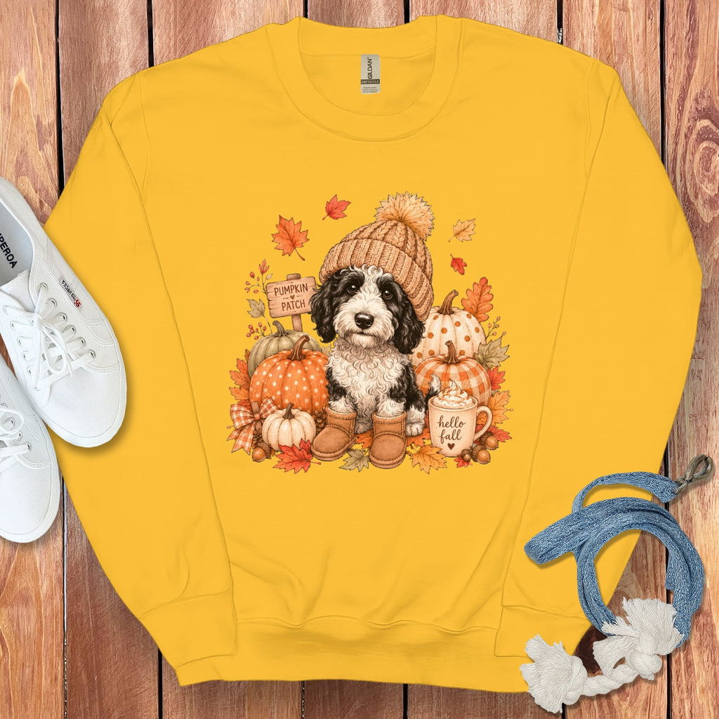 Sheepadoodle Pumpkin Patch Sweatshirt in Gold / S by Puppy Jo