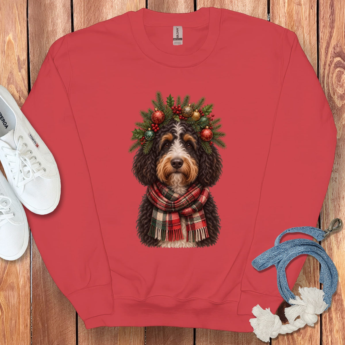 Bernedoodle Holiday Crown Sweatshirt in Red / S by Puppy Jo