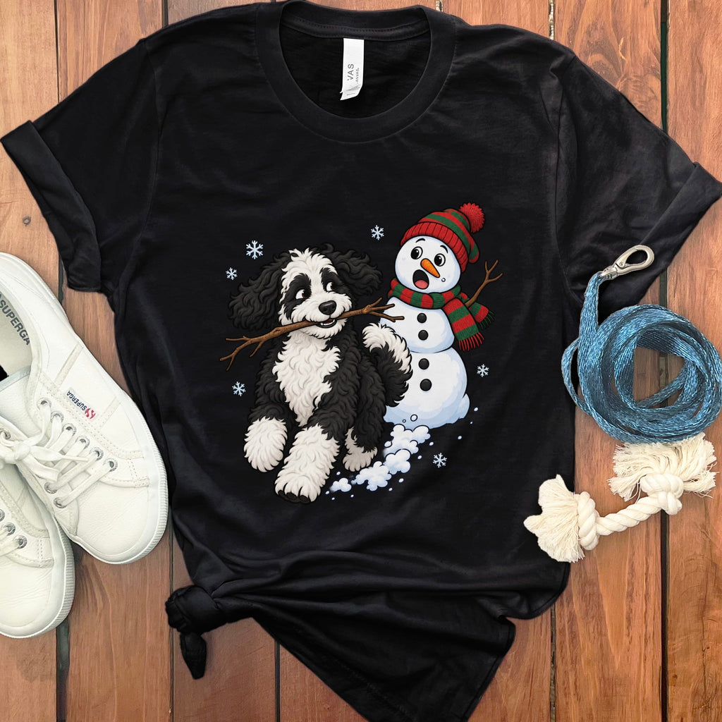 Sheepadoodle Snowman T-Shirt in Black / S by Puppy Jo