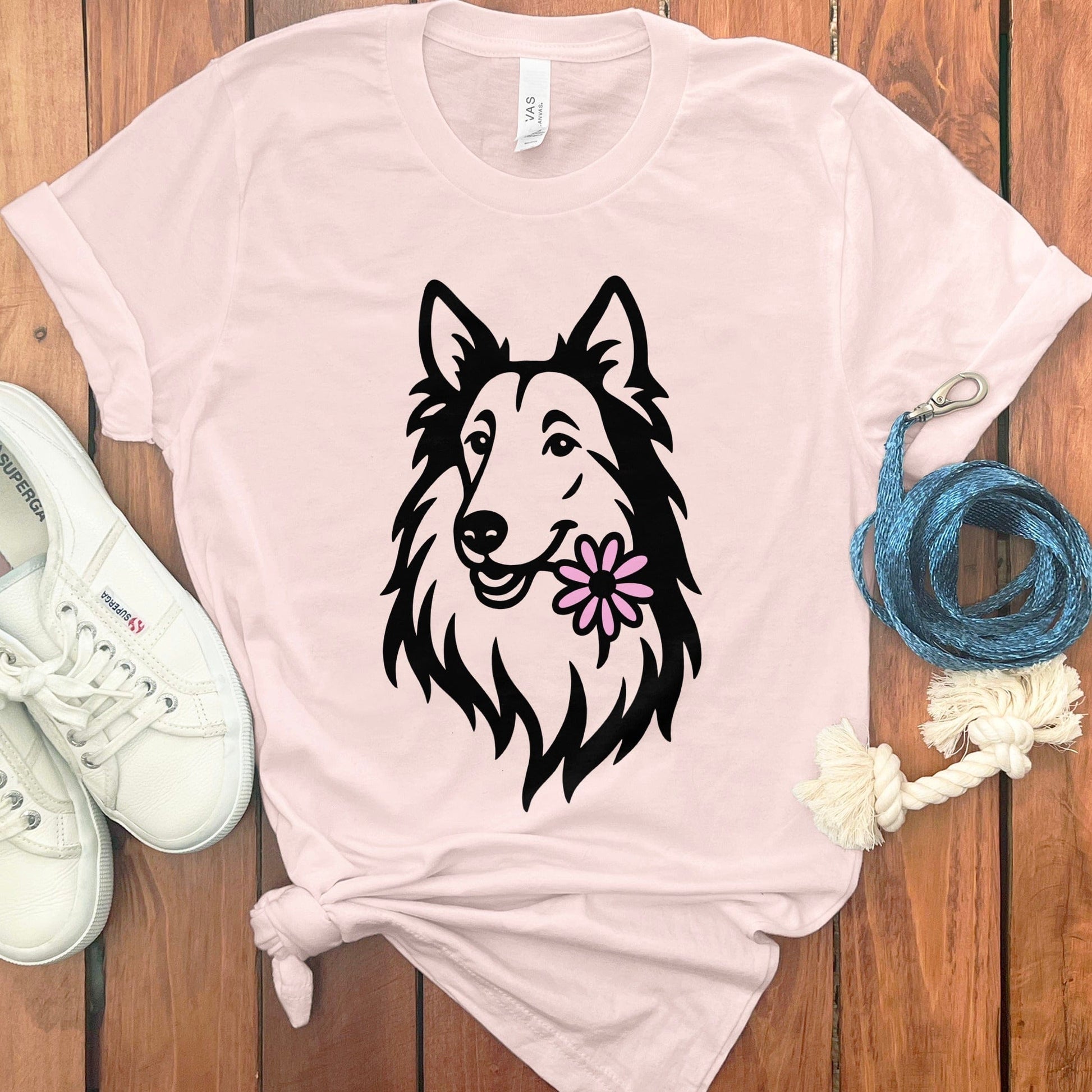 Collie Dog Illustration Flower Design Tee product type