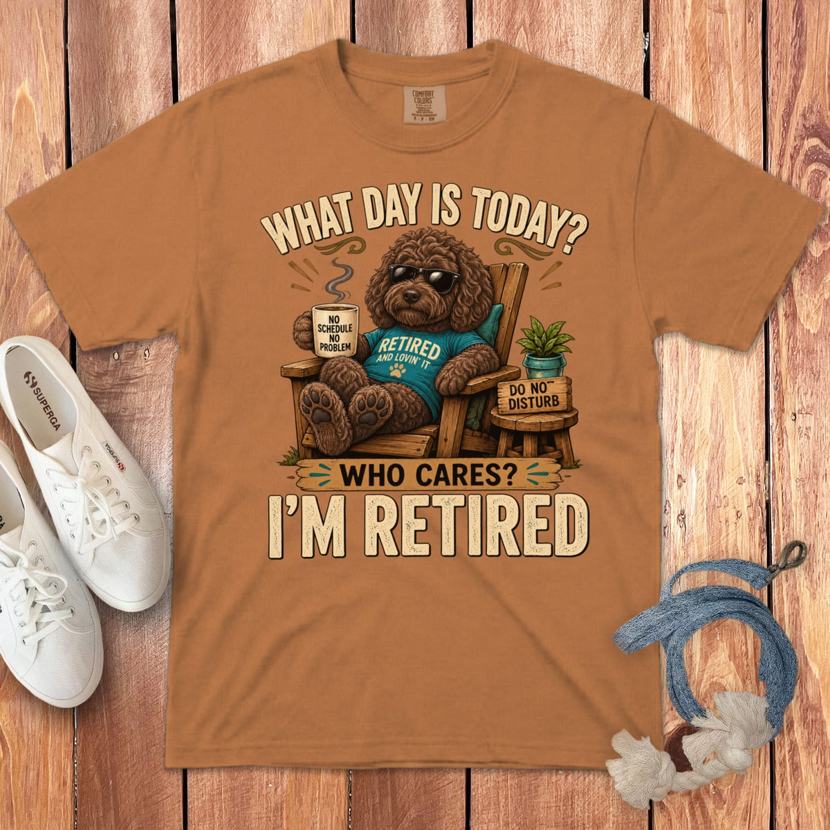 I'm Retired Chocolate Goldendoodle Signature T-Shirt in Yam / S by Puppy Jo
