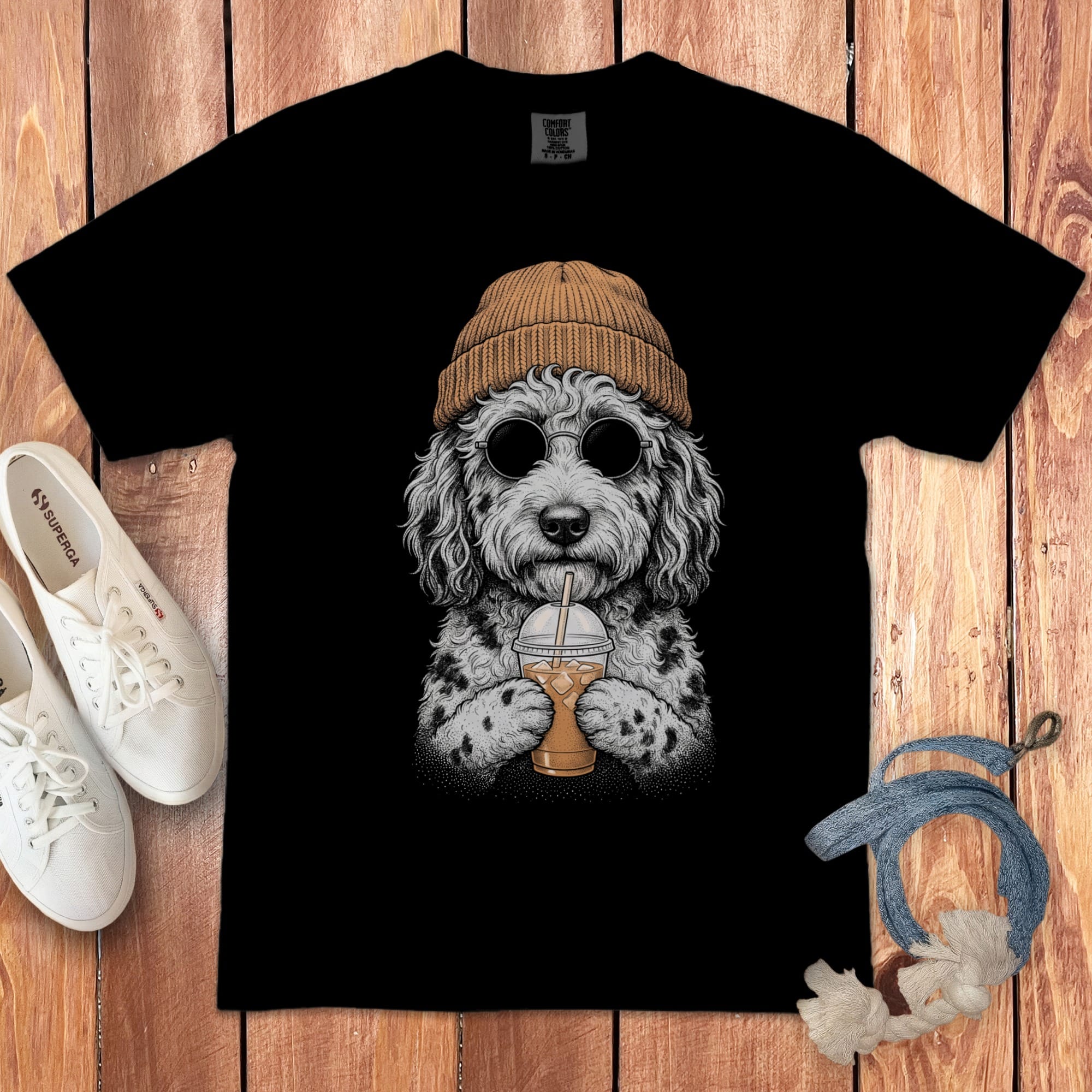 Merle Goldendoodle Ice Latte Signature T-Shirt in Black / S by Puppy Jo