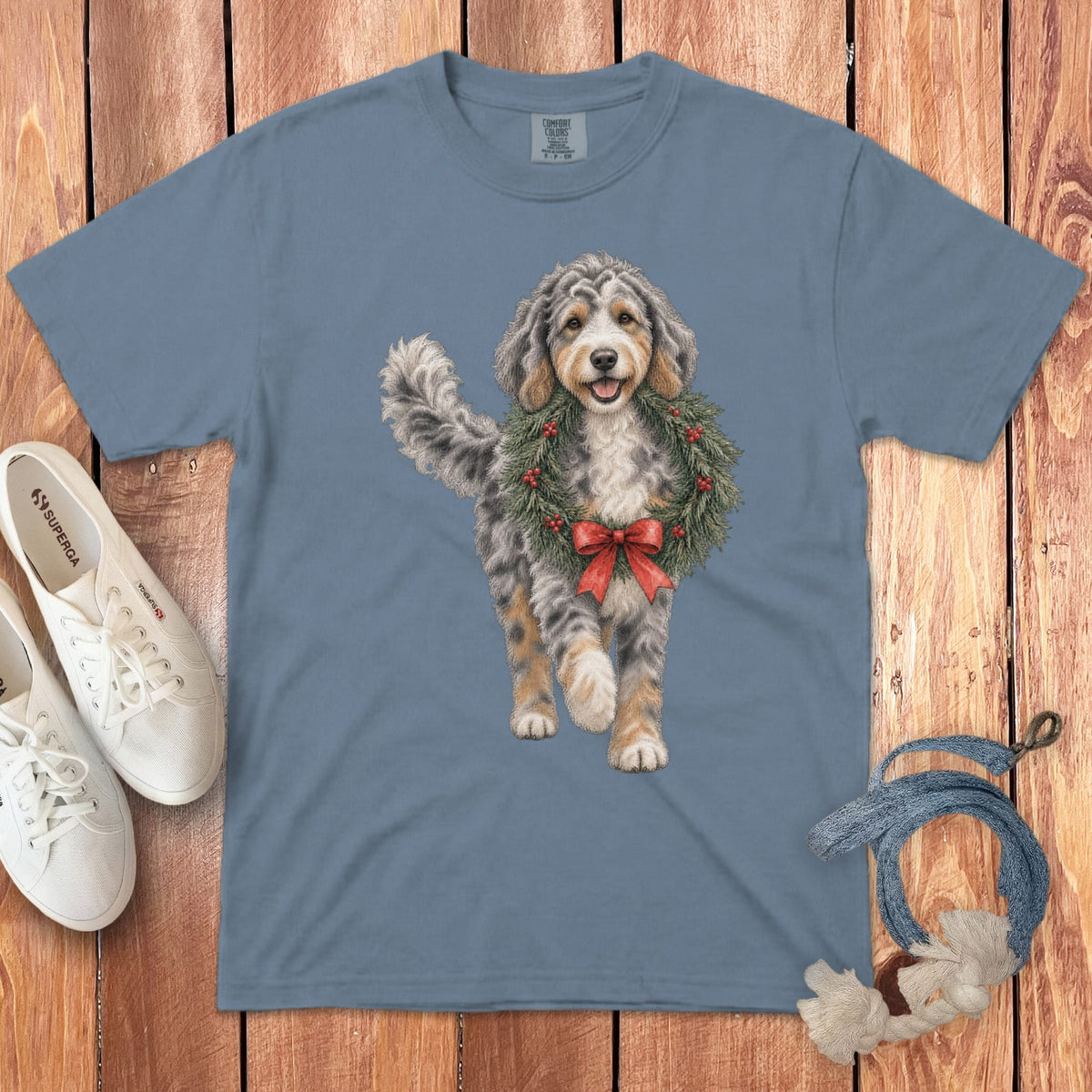 Aussiedoodle Wreath Signature T-Shirt in Blue Jean / S by Puppy Jo