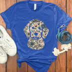 Blue Tee with Floral Dog Design Graphic Product