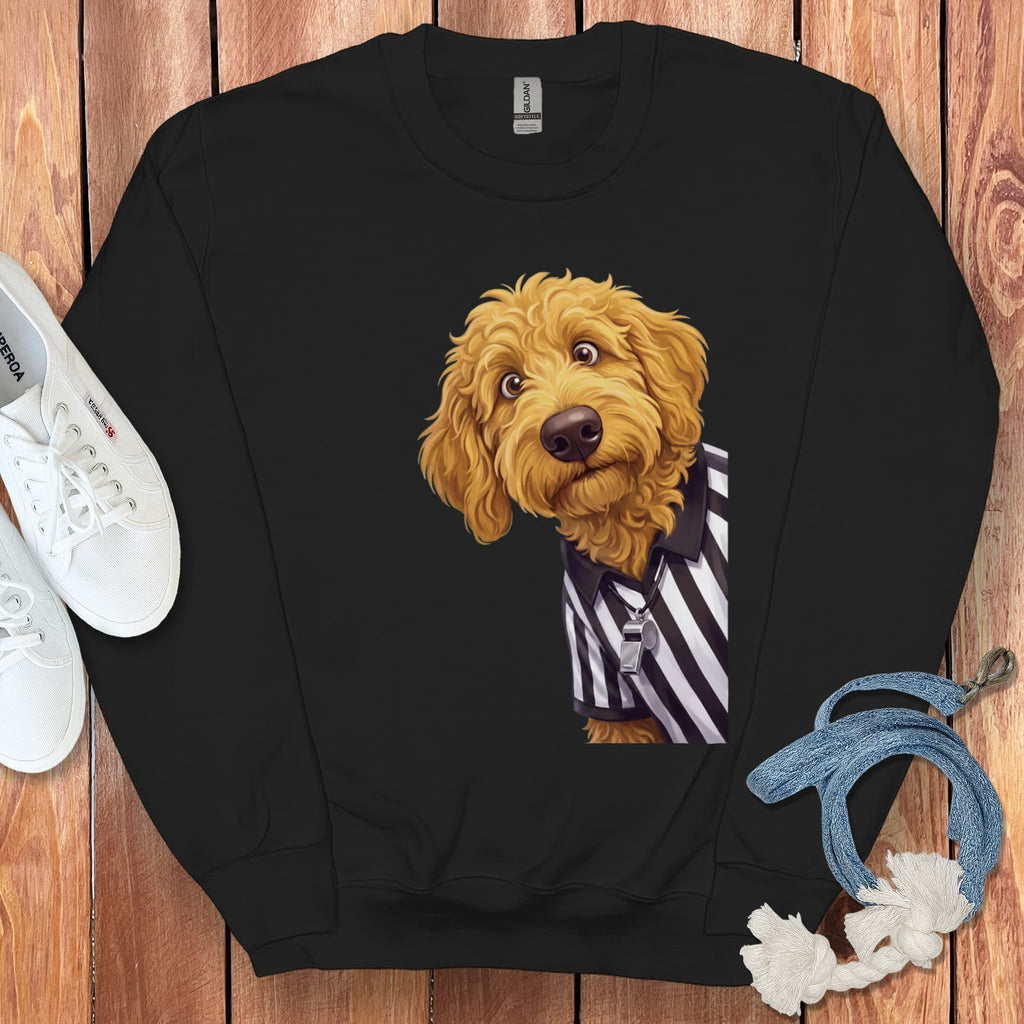 Golden Goldendoodle Football Referee Sweatshirt in Black / S by Puppy Jo