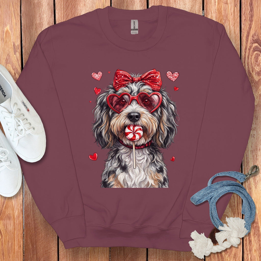 Dog With Heart Sunglasses Bow  Red Hearts Sweater