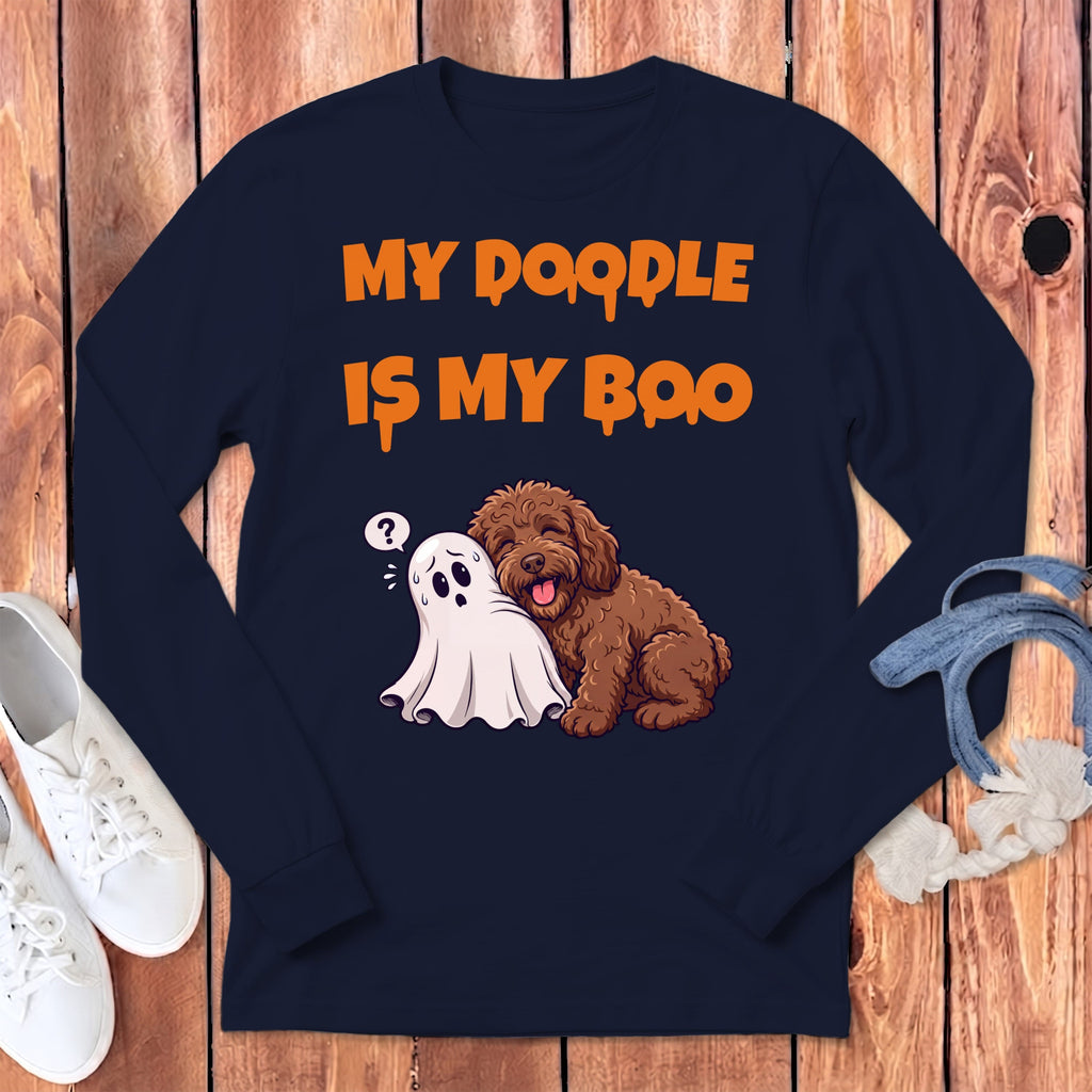 Chocolate Goldendoodle My Boo Long Sleeve T-Shirt in Navy / S by Puppy Jo