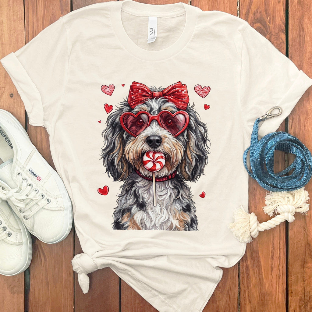 Cute Dog with Hearts and Lollipop Graphic Shirt