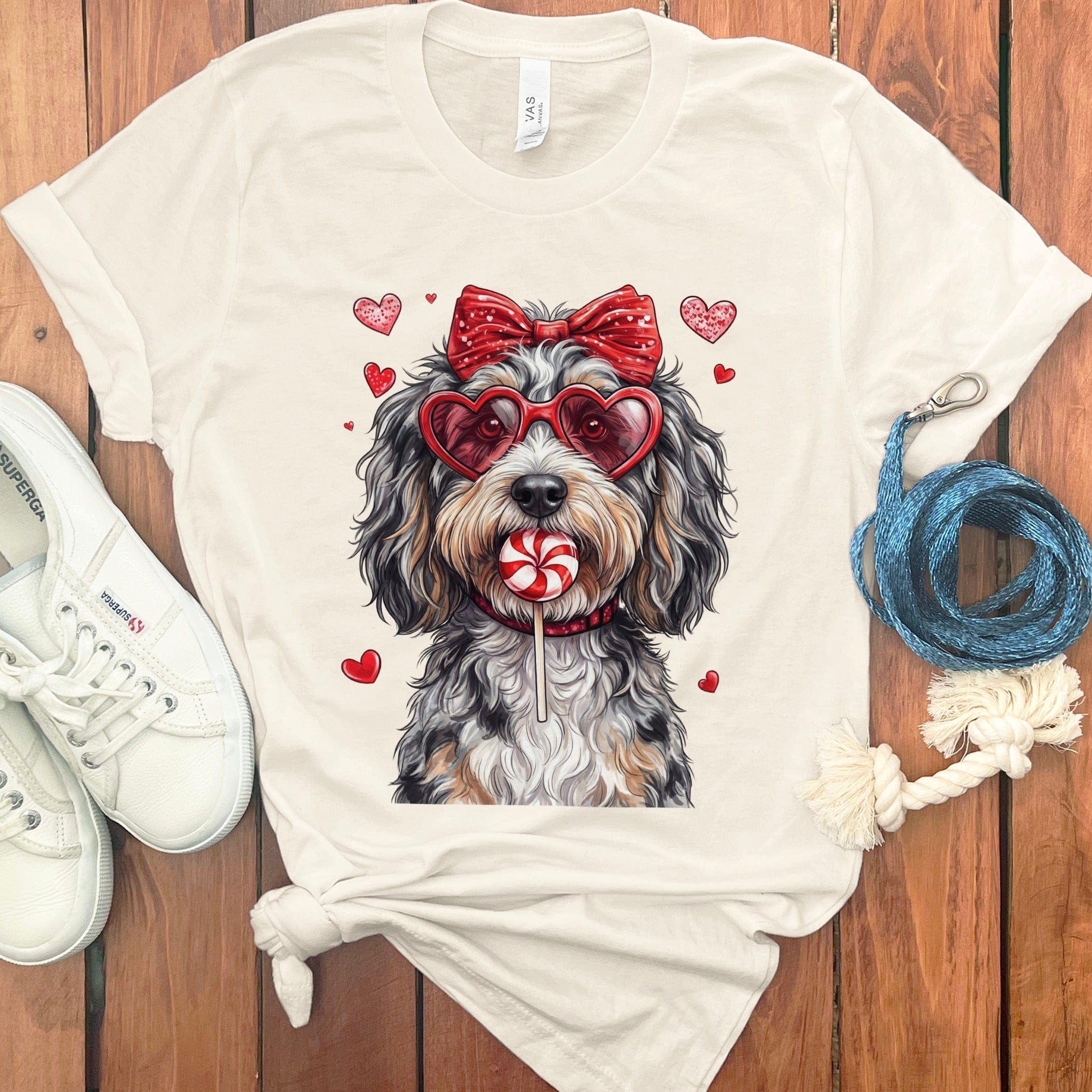 Cute Dog with Hearts and Lollipop Graphic Shirt