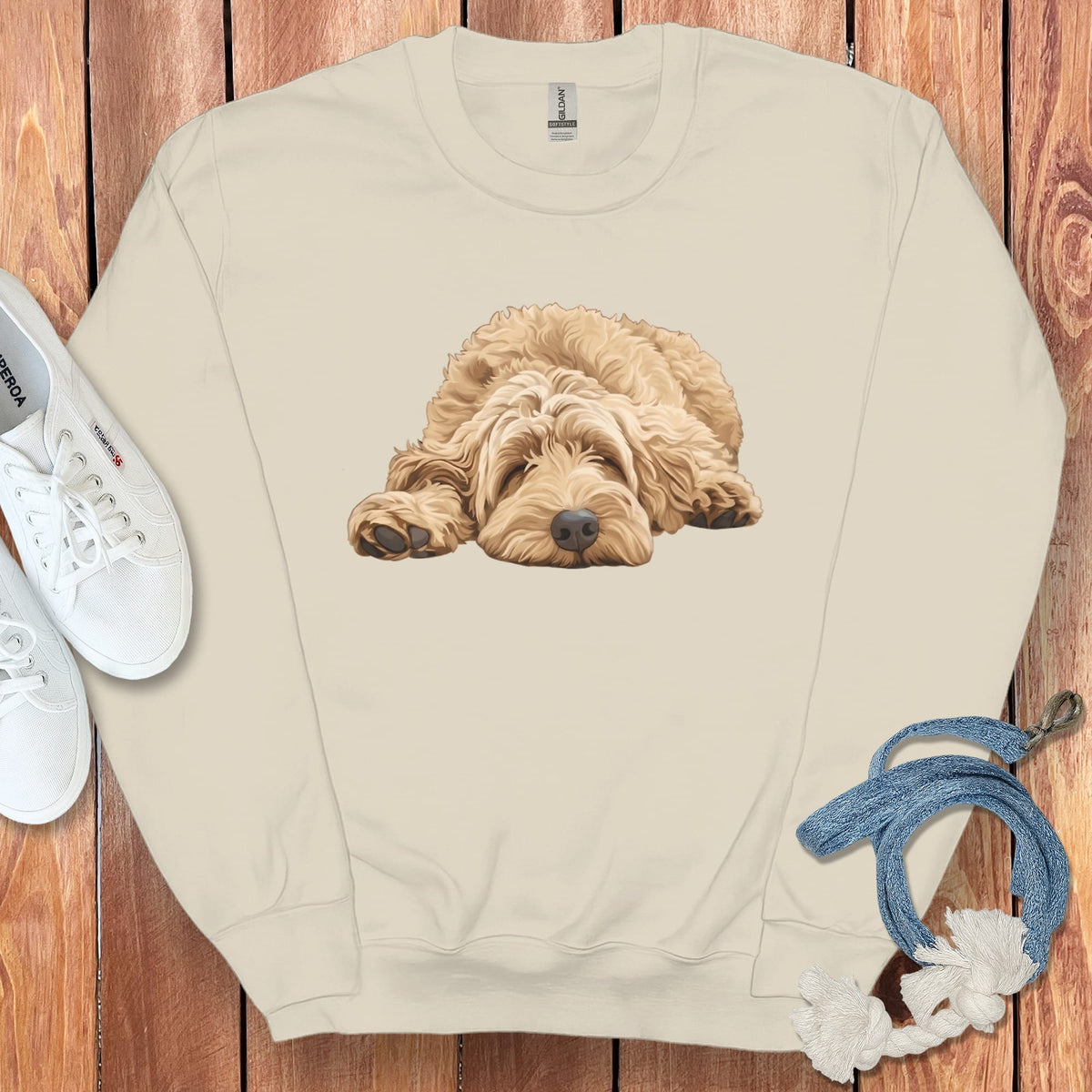 Golden Goldendoodle Snoozing Sweatshirt in Sand / S by Puppy Jo