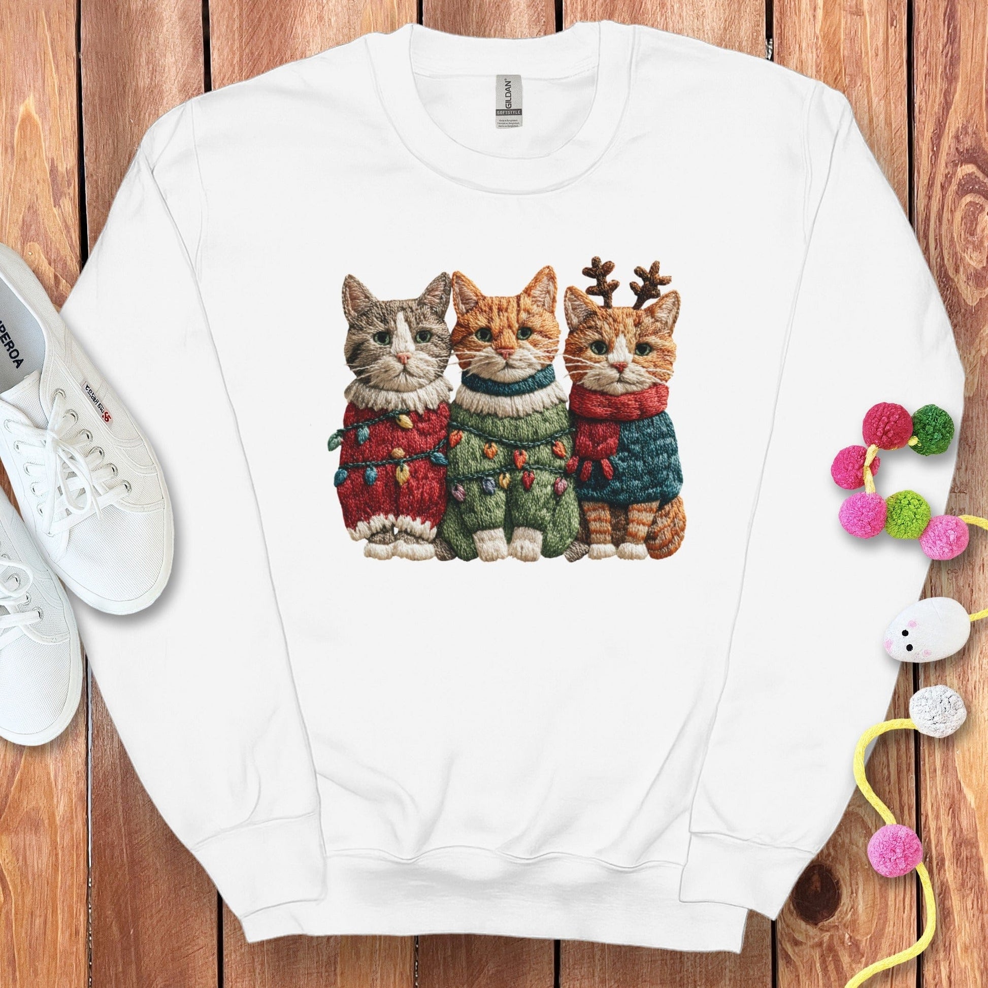 Cozy Holiday Cats Sweater Long Sleeve Shirt