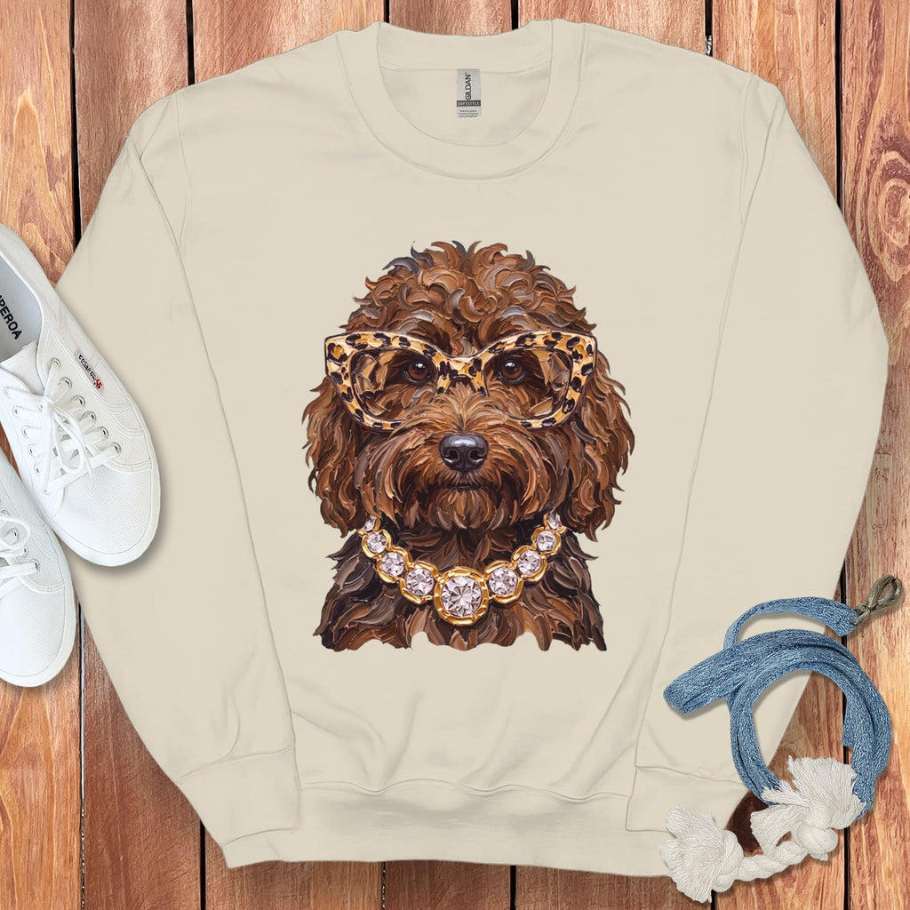 Chocolate Goldendoodle Glam Sweatshirt in Sand / S by Puppy Jo
