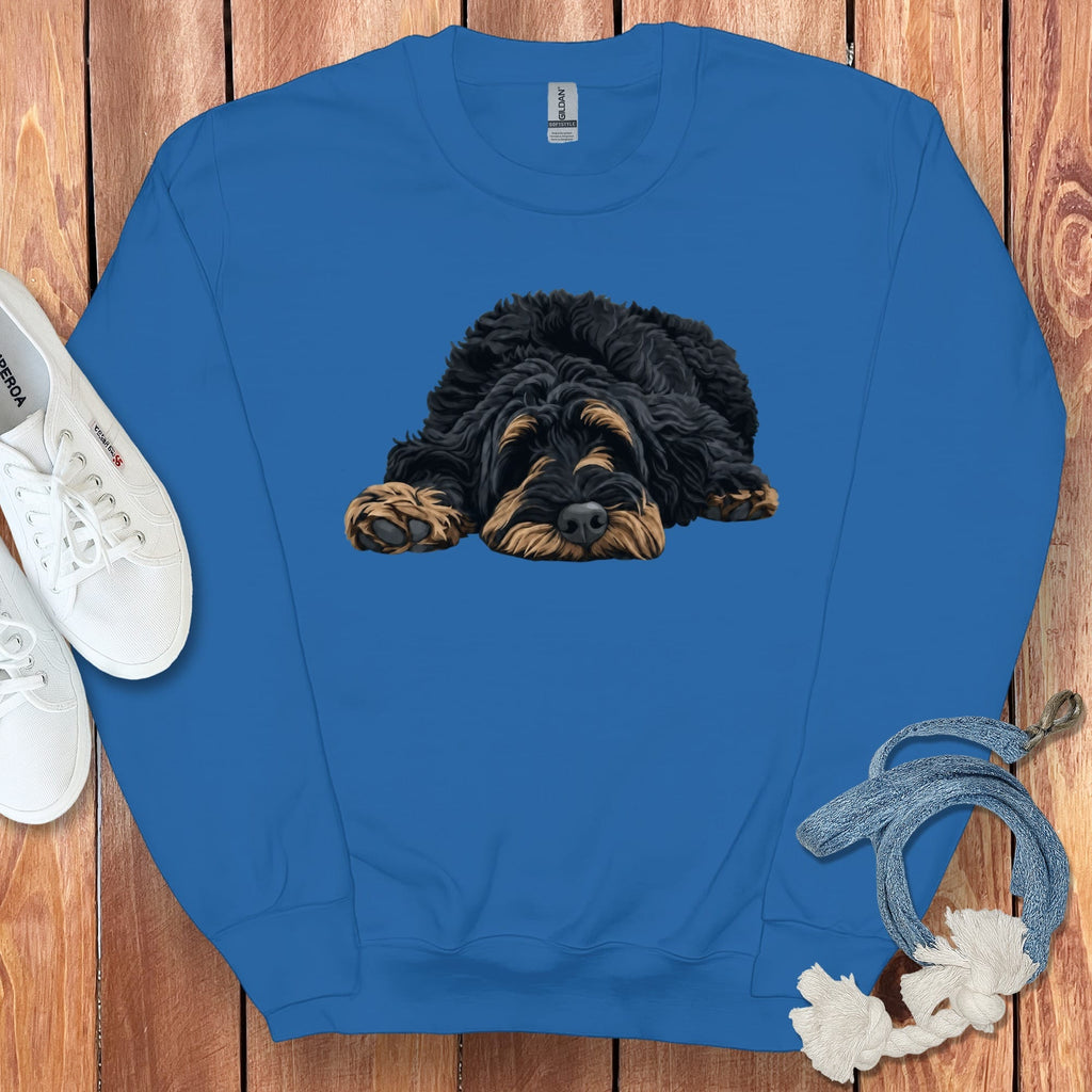Phantom Goldendoodle Snoozing Sweatshirt in Royal / S by Puppy Jo