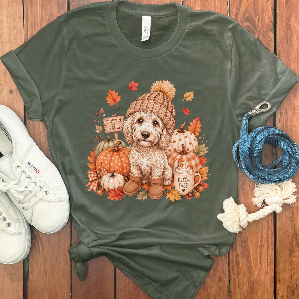 Maltipoo Pumpkin Patch T-Shirt in Military Green / S by Puppy Jo