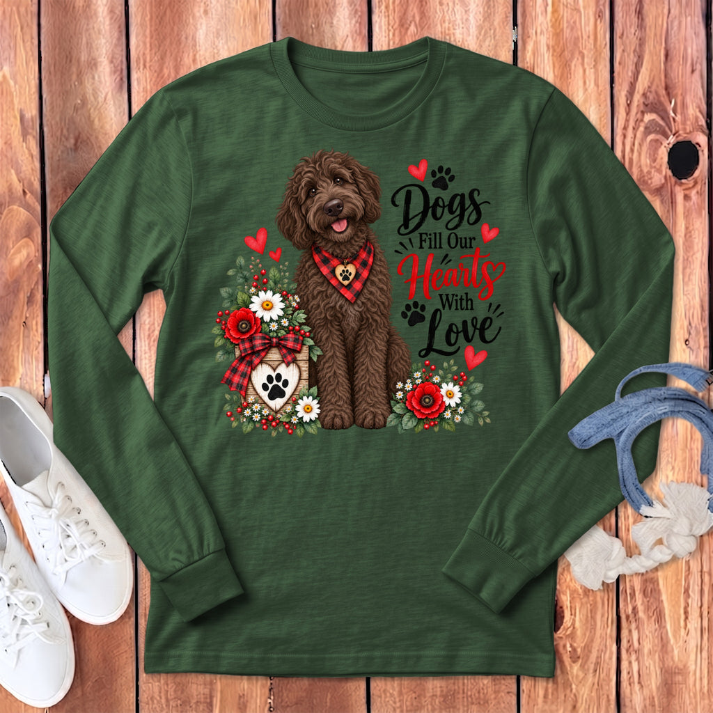 Chocolate Goldendoodle Hearts Love Long Sleeve T-Shirt