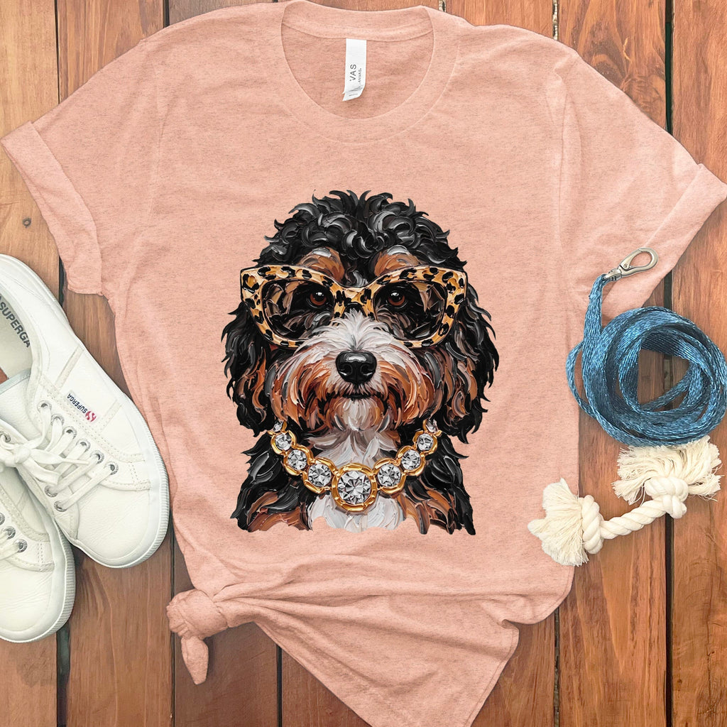 Bernedoodle Glam T-Shirt in Heather Peach / S by Puppy Jo