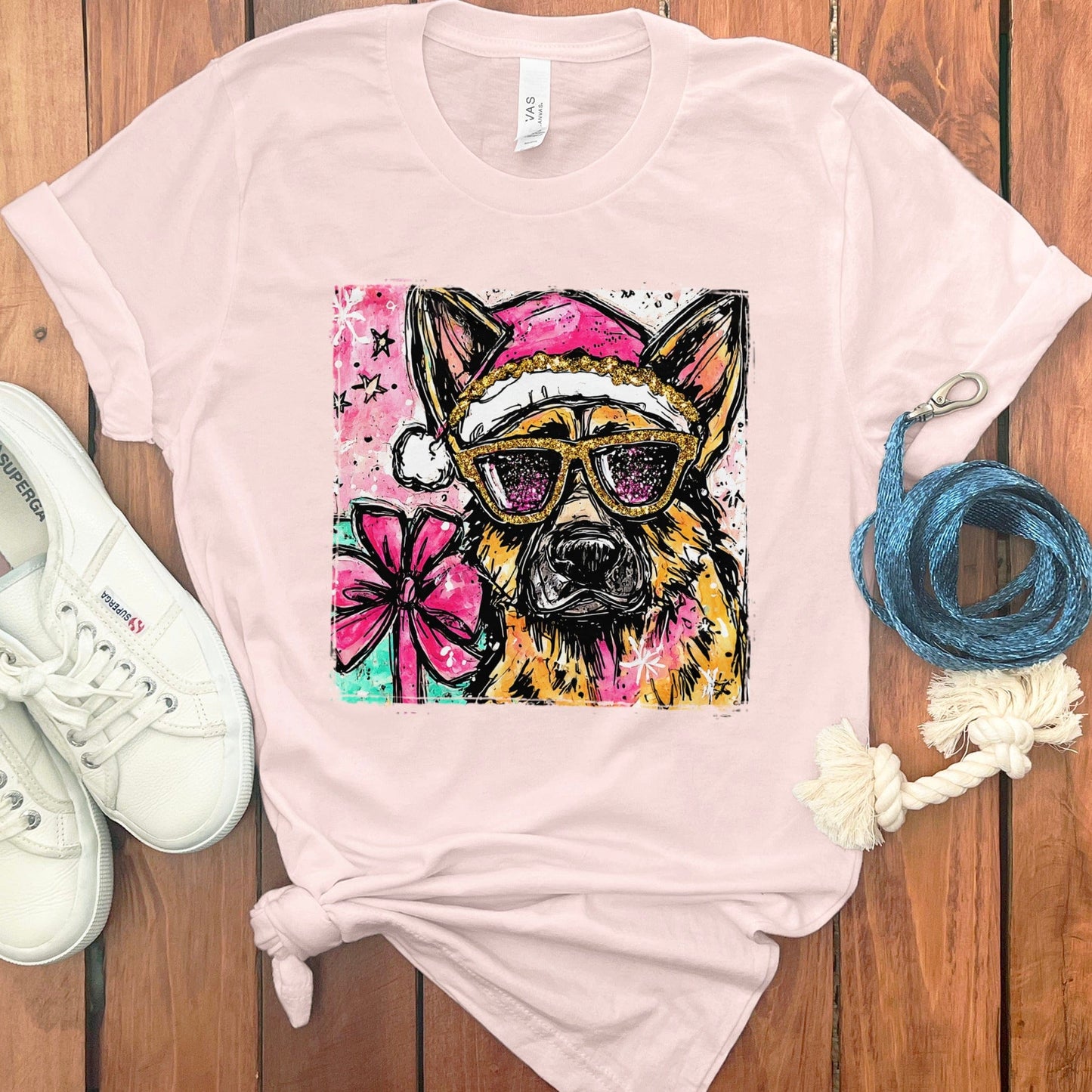 Cool Christmas Dog Pink Graphic T-Shirt product