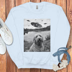 UFO Spaceships Hovering Over Dog Graphic Sweatshirt