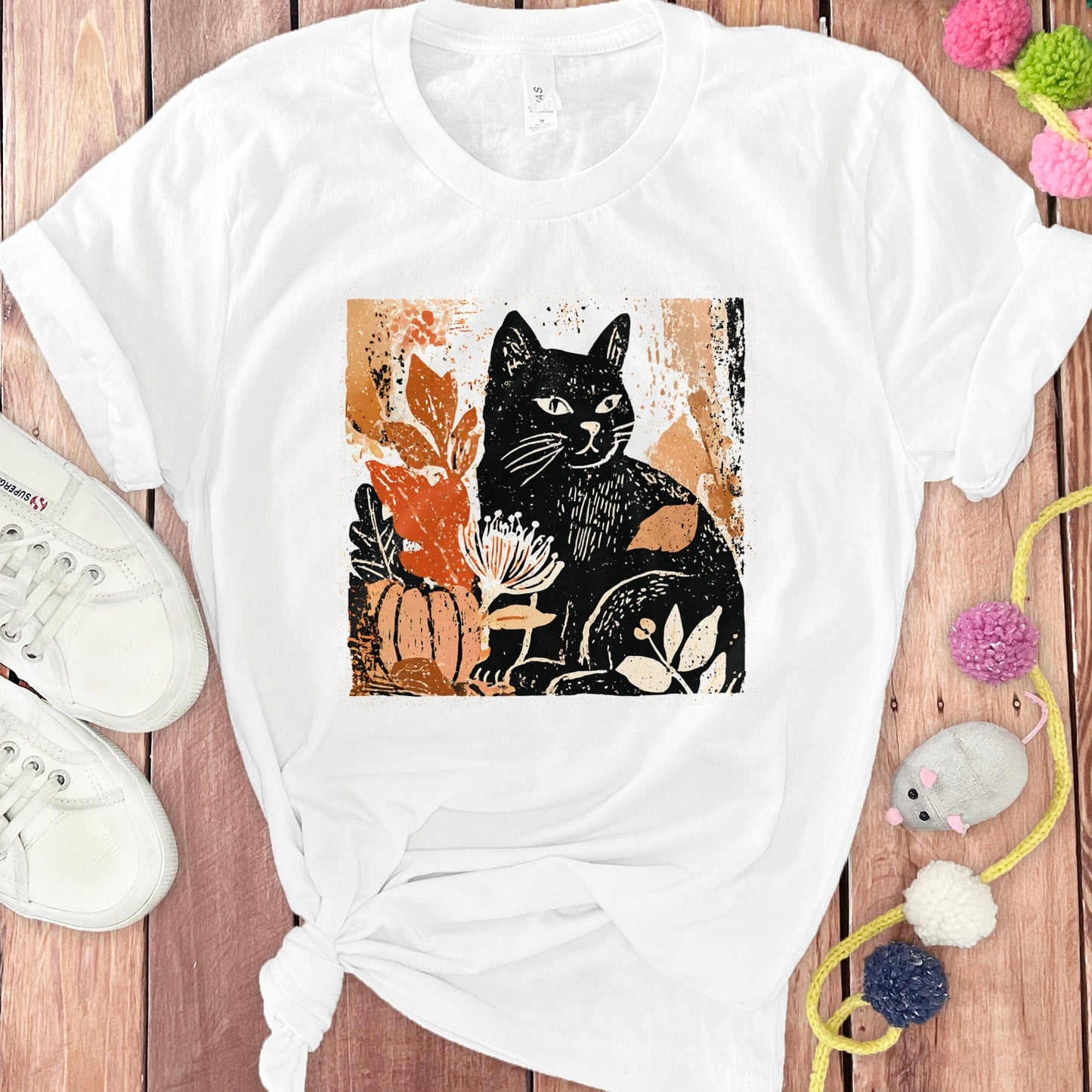 Artistic Black Cat Autumn T-shirt Fashion product type