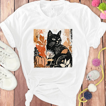 Artistic Black Cat Autumn T-shirt Fashion product type