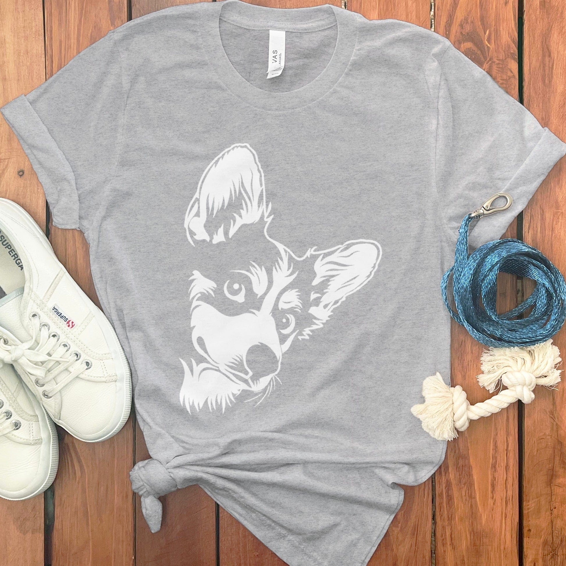 Gray T-Shirt Featuring Adorable Corgi Design T-Shirt product type