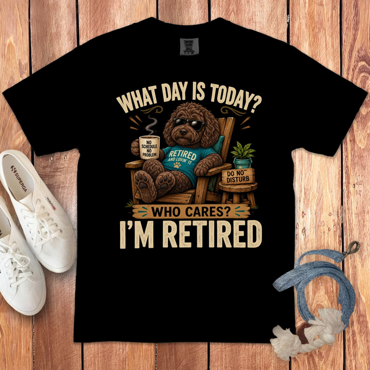 I'm Retired Chocolate Goldendoodle Signature T-Shirt in Black / S by Puppy Jo
