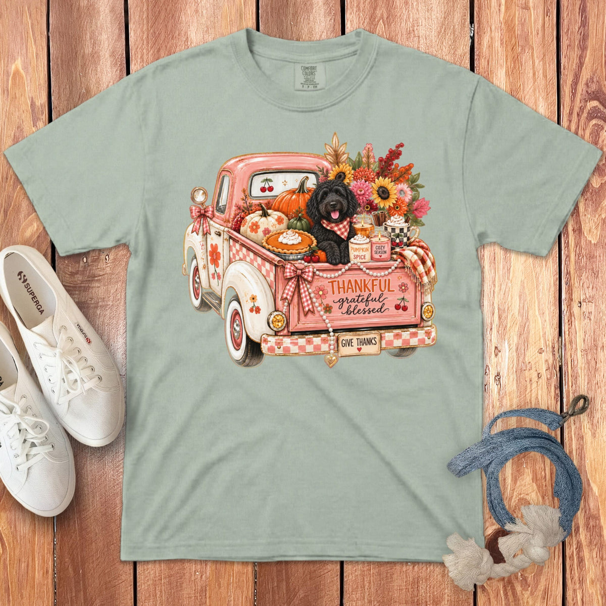 Black Goldendoodle Fall Truck Signature T-Shirt in Bay / S by Puppy Jo