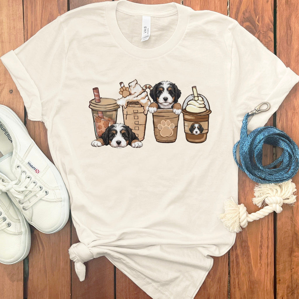 Cute Puppies with Coffee Cups Graphic T-Shirt