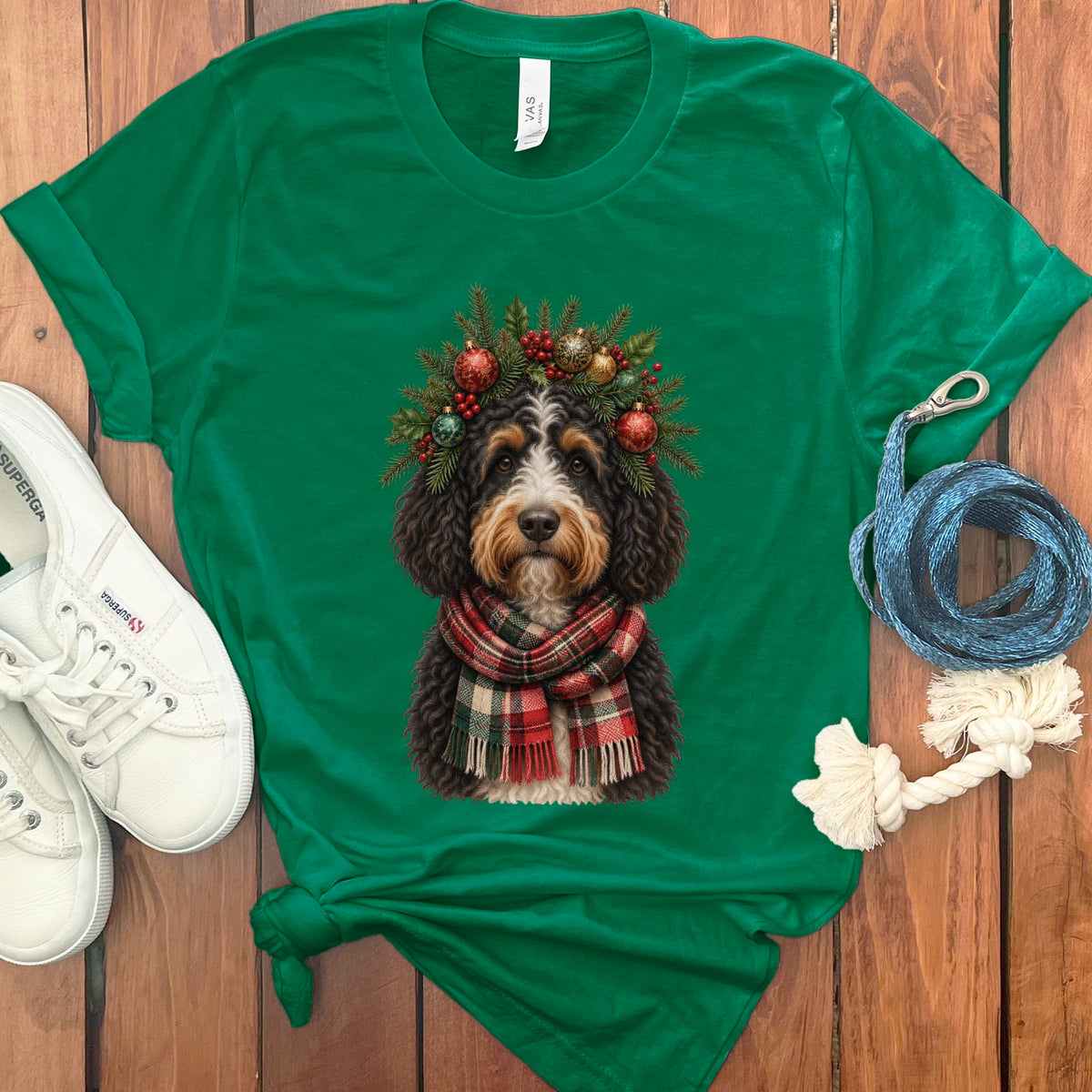 Bernedoodle Holiday Crown T-Shirt in Kelly / S by Puppy Jo