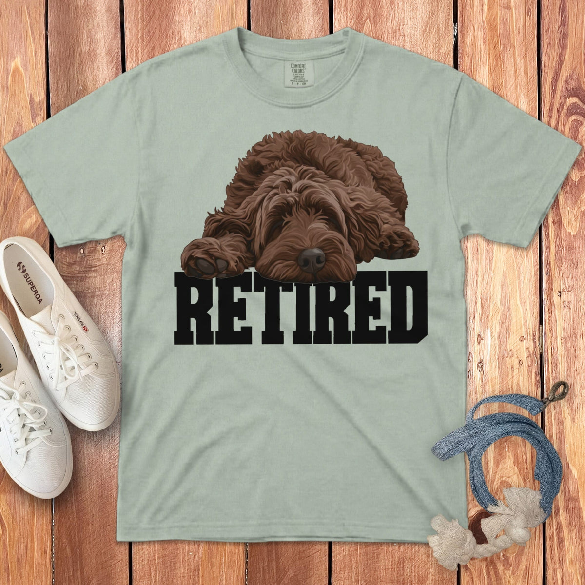 Retired Sleeping Chocolate Goldendoodle Signature T-Shirt in Bay / S by Puppy Jo