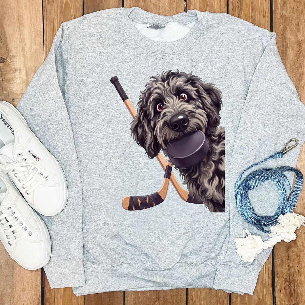 Merle Goldendoodle Hockey Sweatshirt in Sport Grey / S by Puppy Jo