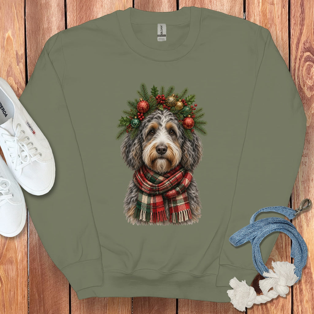 Aussiedoodle Holiday Crown Sweatshirt in Military Green / S by Puppy Jo