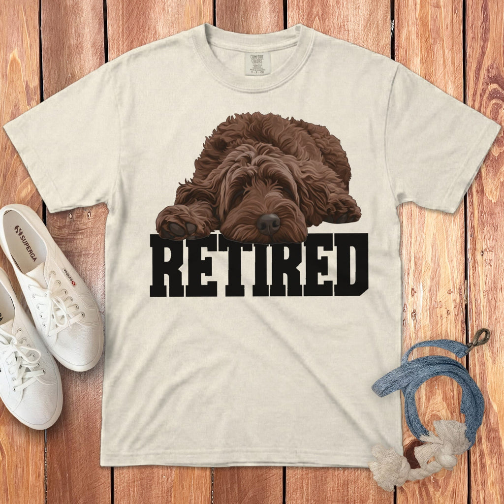 Retired Sleeping Chocolate Goldendoodle Signature T-Shirt in Ivory / S by Puppy Jo