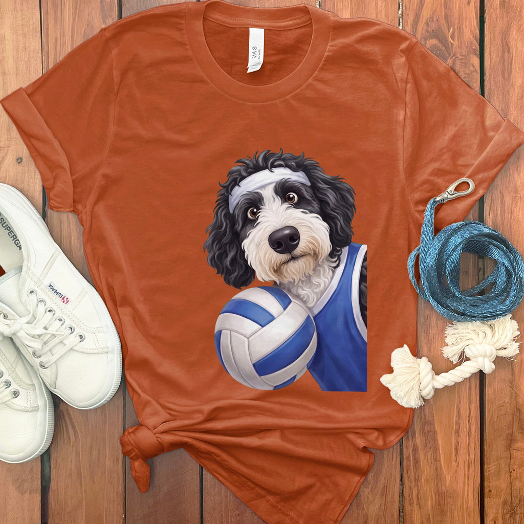 Sheepadoodle Volleyballl Player T-Shirt in Autumn / S by Puppy Jo