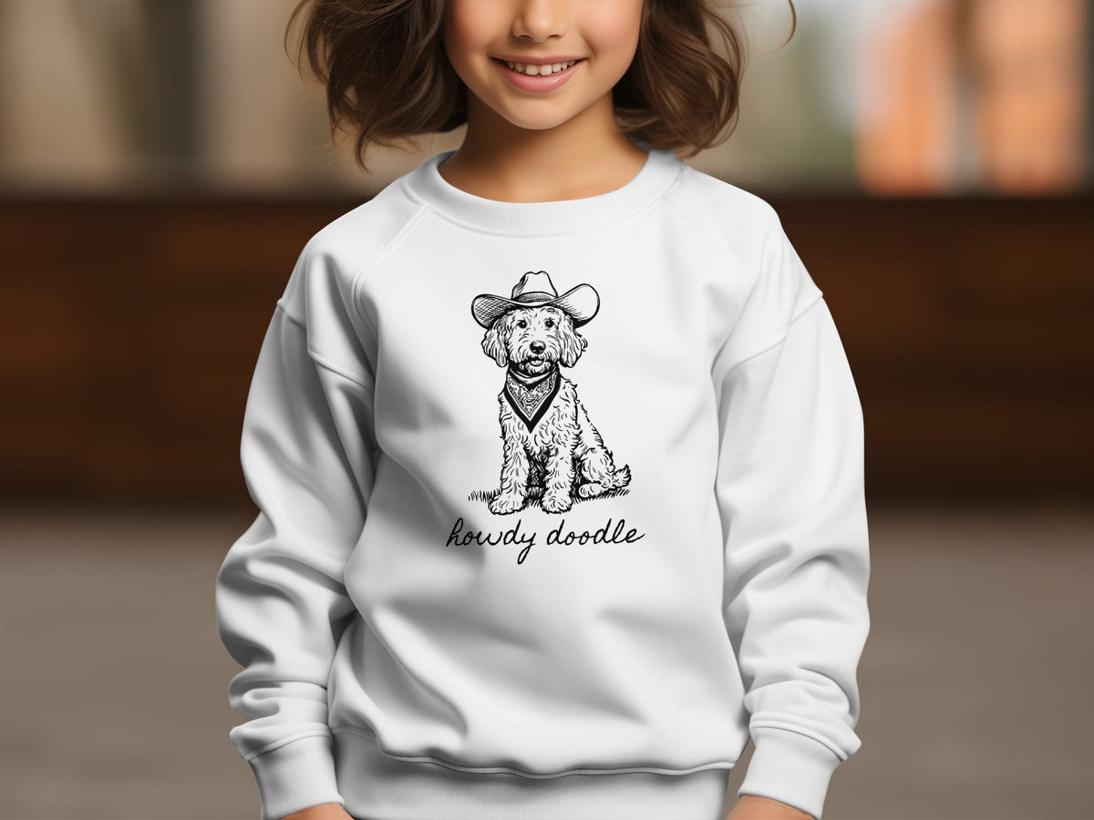 Country Howdy Doodle Youth Sweatshirt in White / XS by Puppy Jo