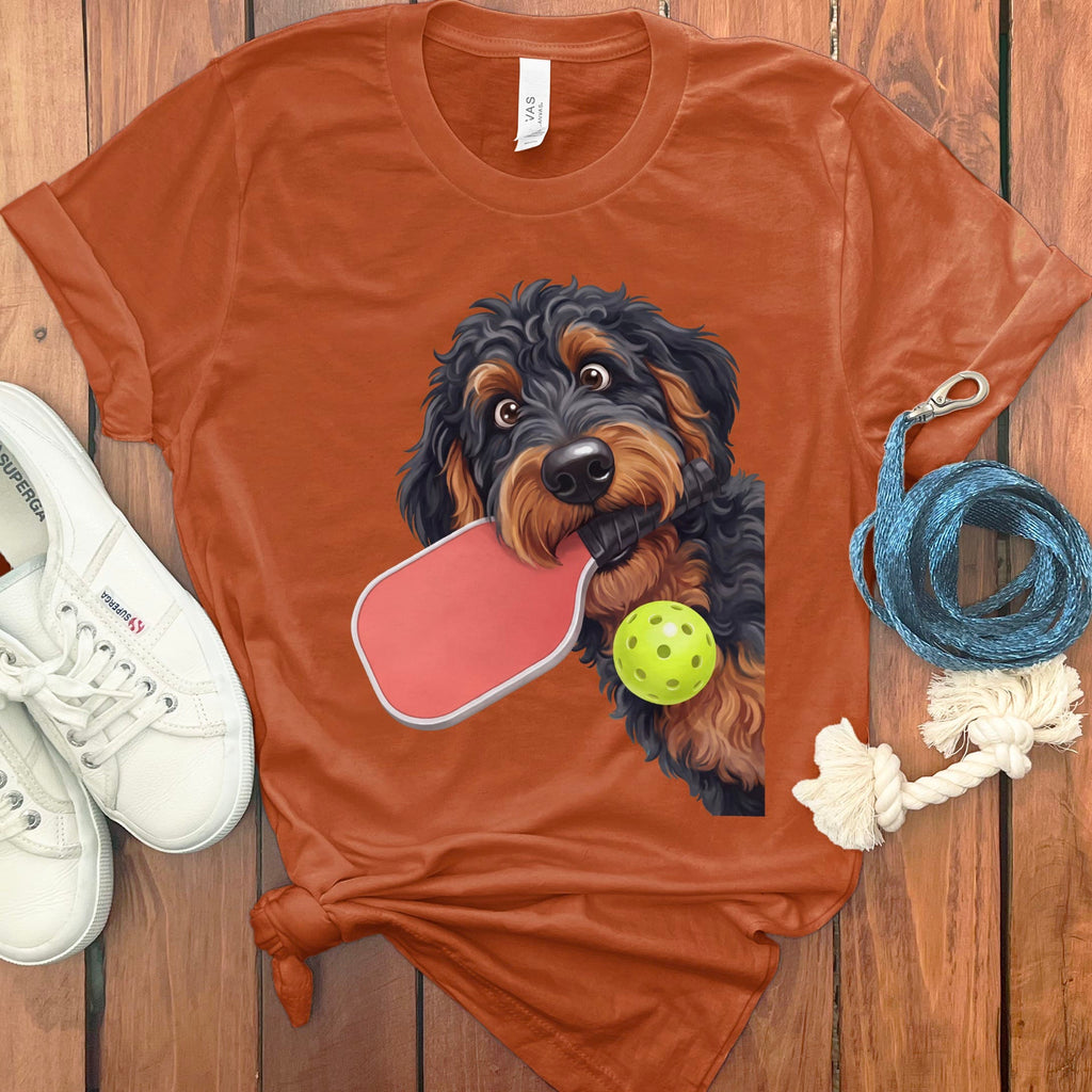 Phantom Goldendoodle Pickleball T-Shirt in Autumn / S by Puppy Jo