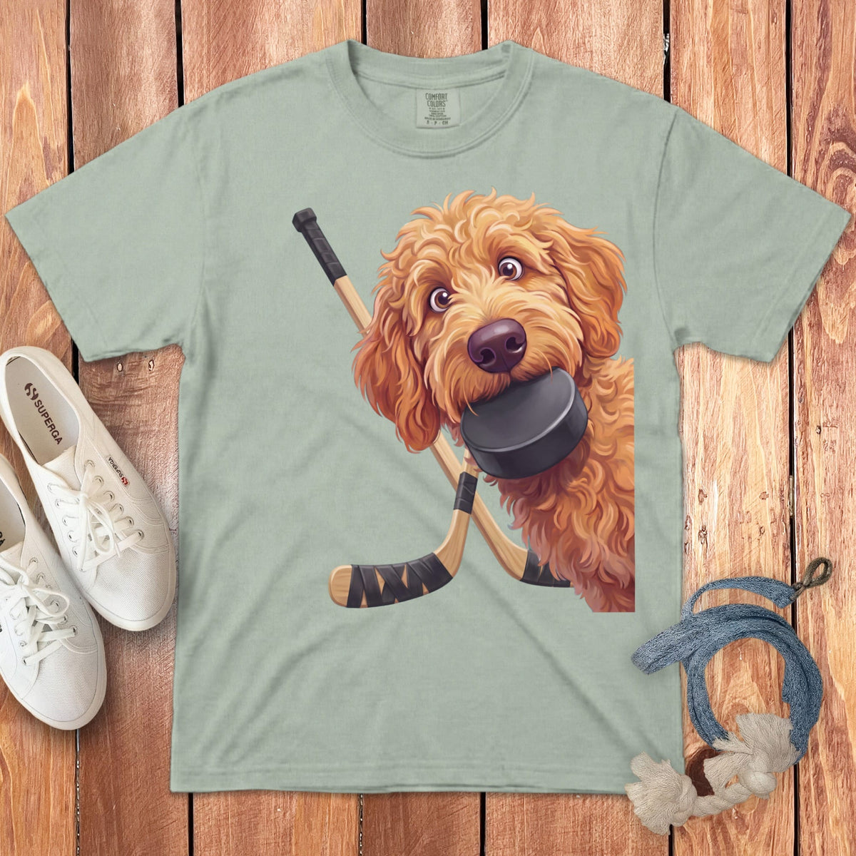 Apricot Goldendoodle Hockey Signature T-Shirt in Bay / S by Puppy Jo
