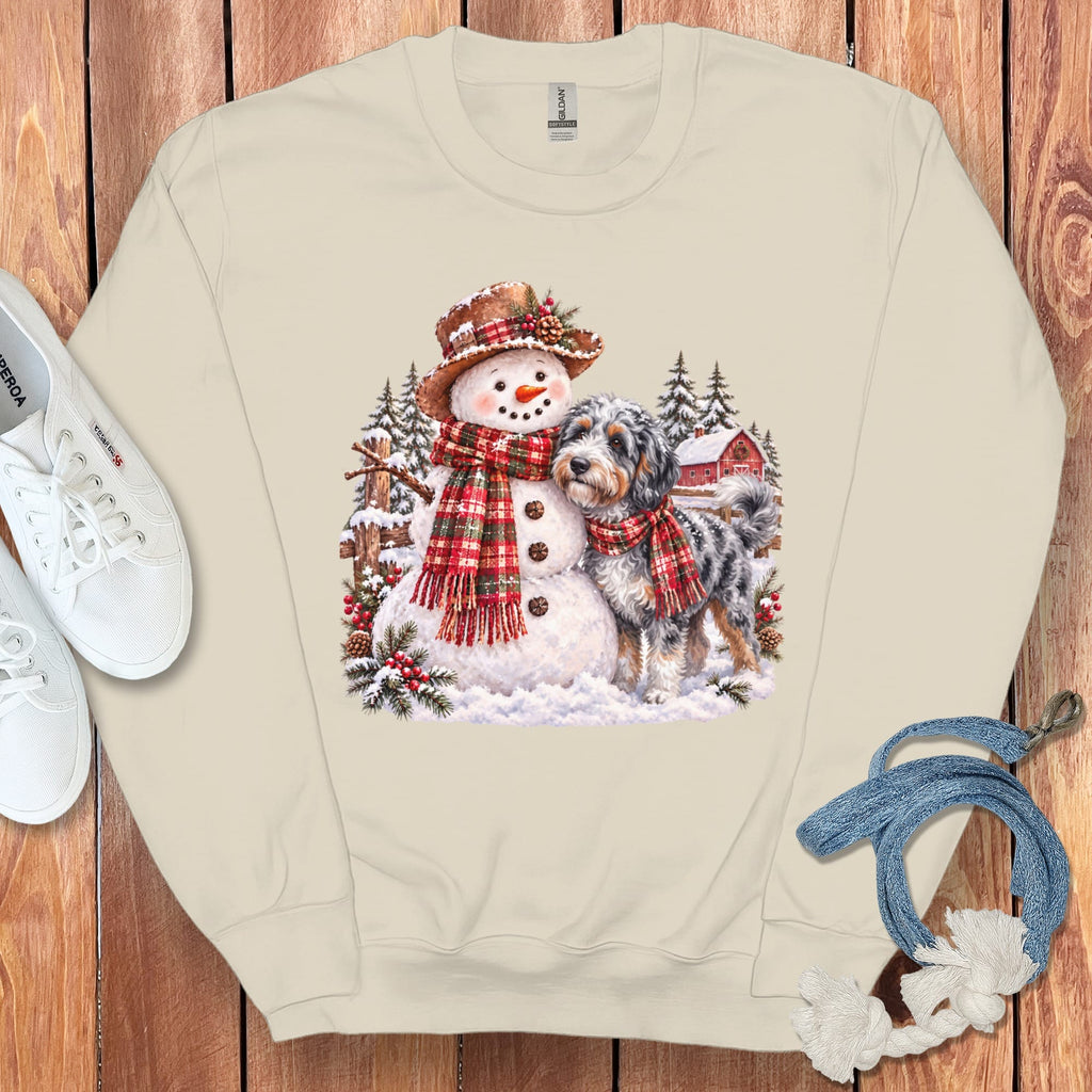 Aussiedoodle Christmas Snowman Sweatshirt in Sand / S by Puppy Jo