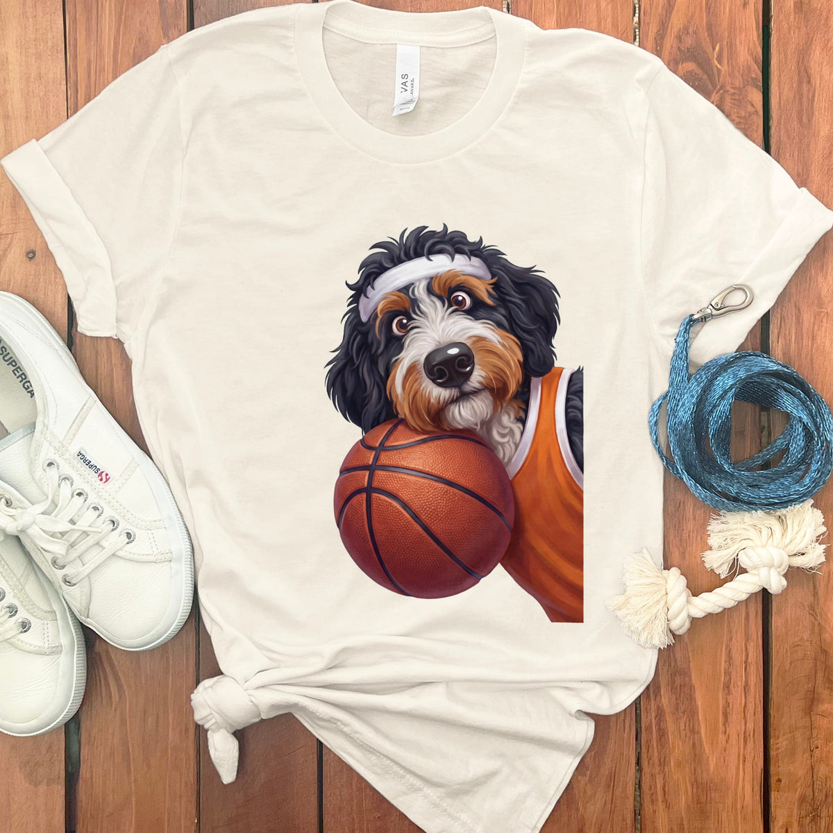 Bernedoodle Basketball Player T-Shirt in Natural / S by Puppy Jo