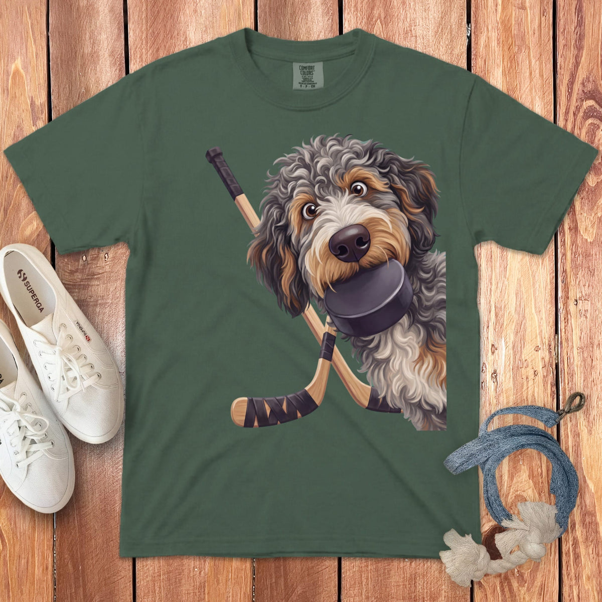 Aussiedoodle Hockey Signature T-Shirt in Blue Spruce / S by Puppy Jo