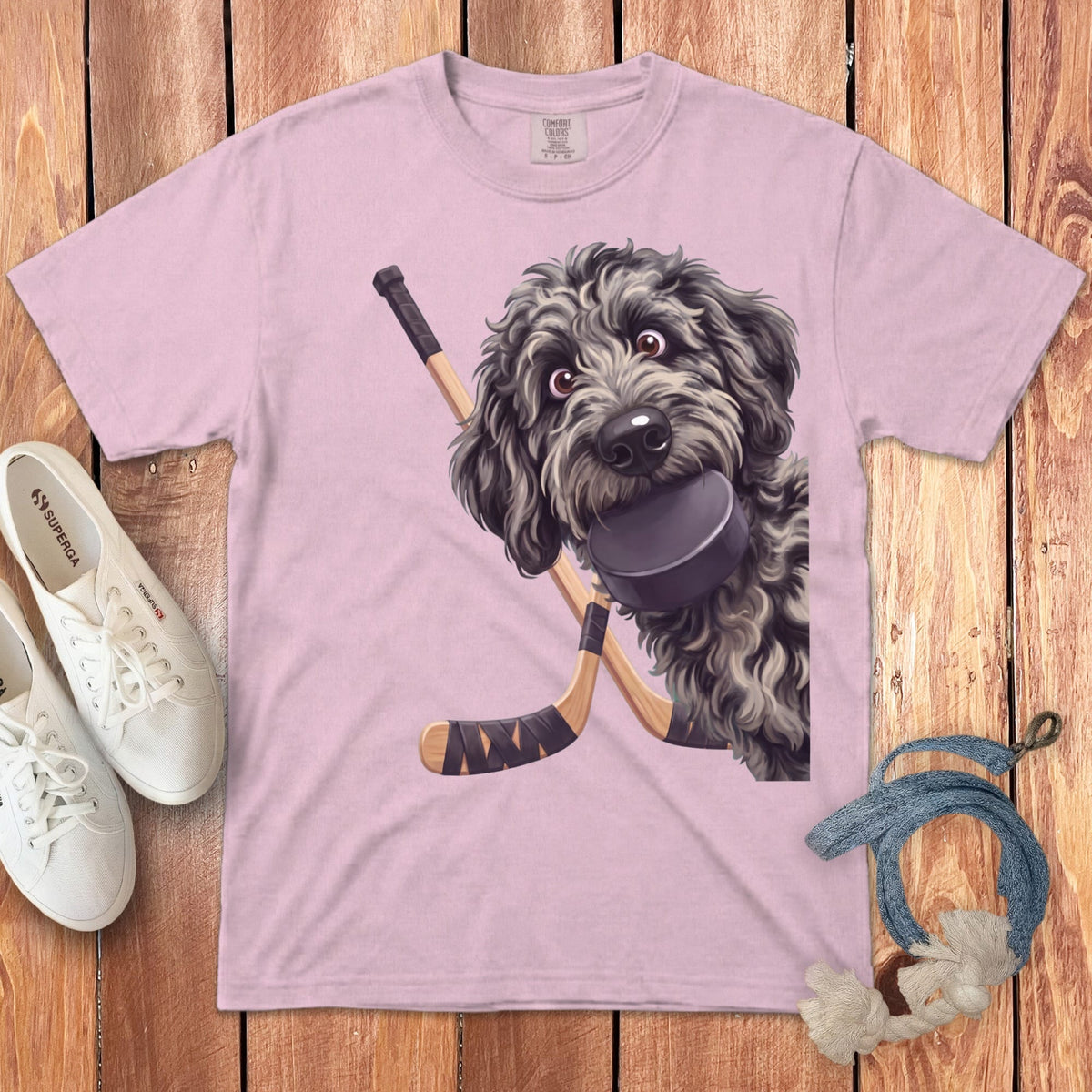 Merle Goldendoodle Hockey Signature T-Shirt in Blossom / S by Puppy Jo