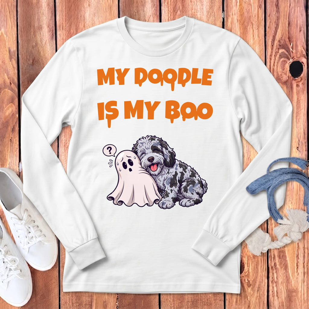 Merle Goldendoodle My Boo Long Sleeve T-Shirt in White / S by Puppy Jo