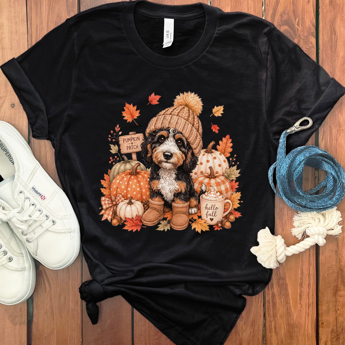 Bernedoodle Pumpkin Patch T-Shirt in Black / S by Puppy Jo